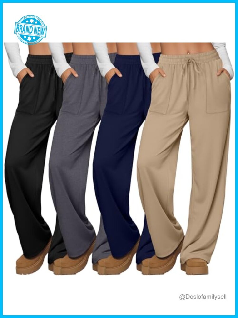 Wide Leg Drawstring Yoga Lounge Pants 4 Pack Polyester Spandex